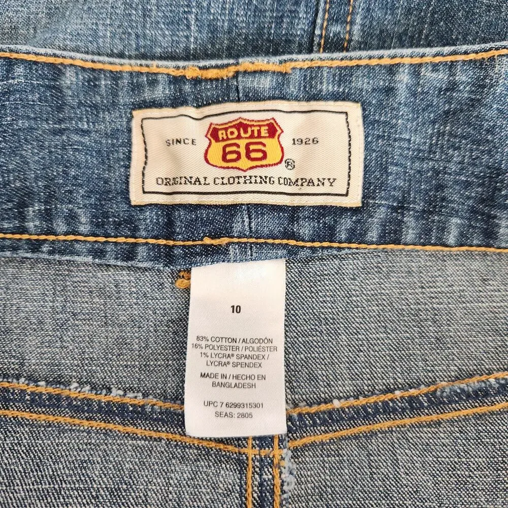 Vintage Y2K Medium Wash Denim Skirt Straight Knee Length Route 66 Size 10